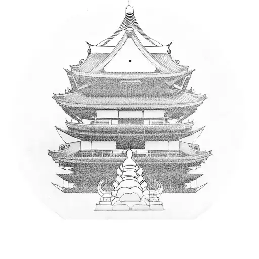 Buddha And Japanese Hut