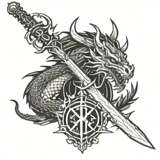 Berserk Logo Intertwined With Dragon Slayer Sword