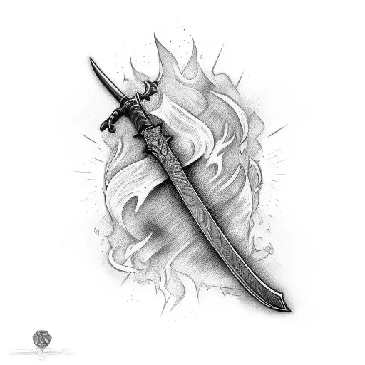 Long Sword Burning In Fire