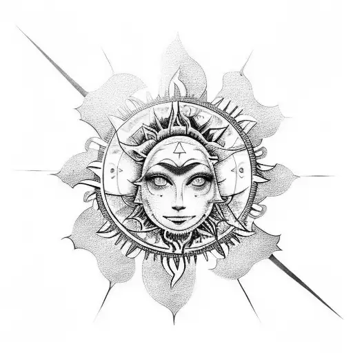 A Mesmerizing Tattoo Of The Sun And Moon Entwined With Gears And Circuitry