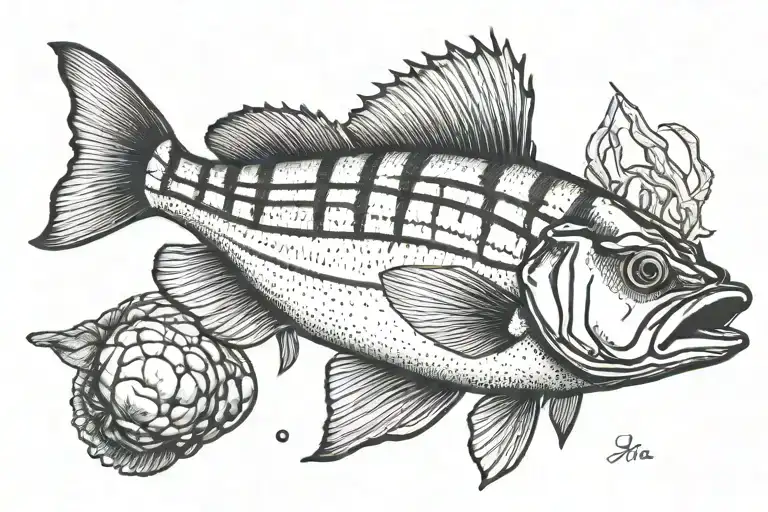 Scientific Illustration Striped Bass Fish