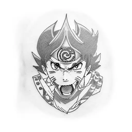 A Tattoo Combining Elements Of Naruto And Kimetsu No Yaiba In A Blackwork Style