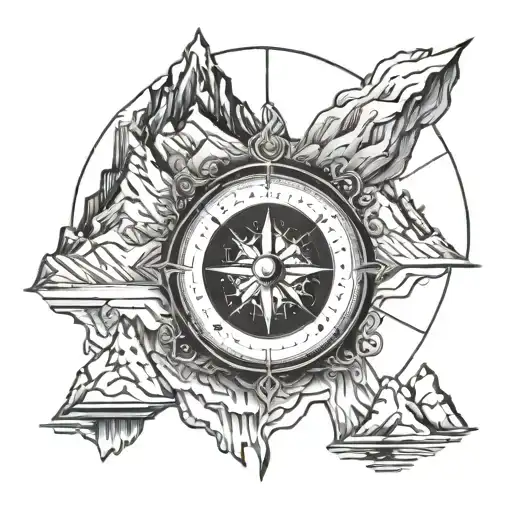 Compass Surrounded By Mountains