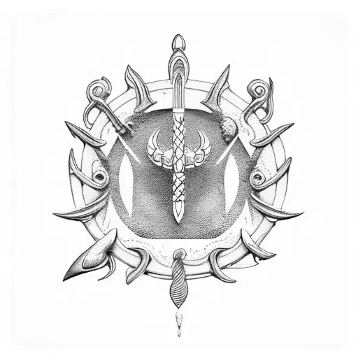 A Symbolic And Minimalist Representation Of Poseidon's Trident Merging With Ocean Waves