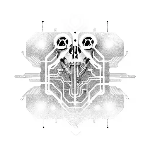 A Futuristic Skull With Circuitry And Binary Code Flowing Through It