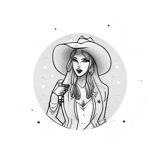 A Beautiful Woman Wearing A Cowboy Hat And Holding A Gun