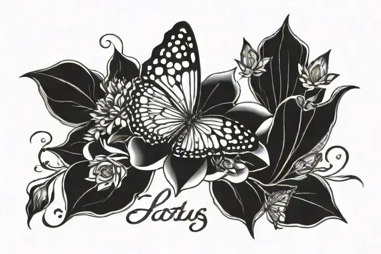 Lotus Flower And Butterfly And Name Written