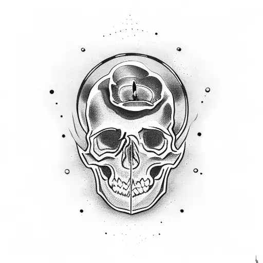 Skull Inside A Broken Lamp With A Candle