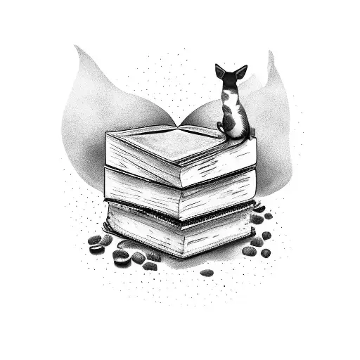 A Stack Of Books With Coffee Stains And Animals Peeking Out From Between The Pages