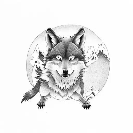 A Japanese Wolf Jumping Down