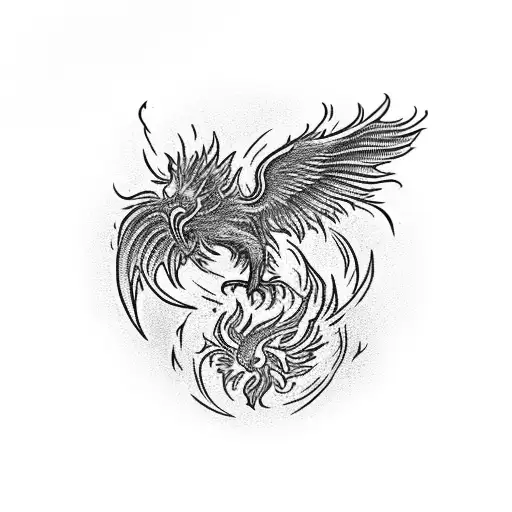 Flaming Phoenix Rising From A Historical Monument