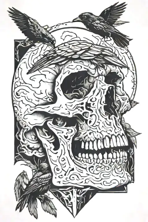 Raven Picking At A Skull