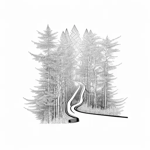 A Winding Road Leading Into A Forest With A Tree At The End