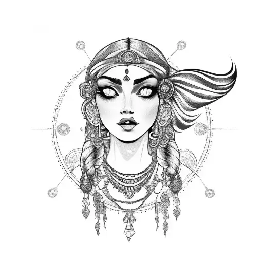 Gypsy Girl With Sun And King And Crystal Ball