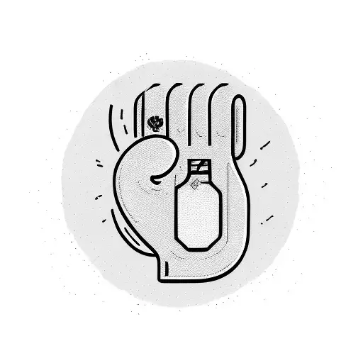 A Worker's Hand Holding A Boxing Glove With A Cat Design On It