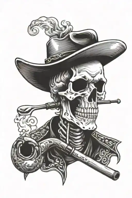 Scull Smoking Pipe With Cowboy Hat On