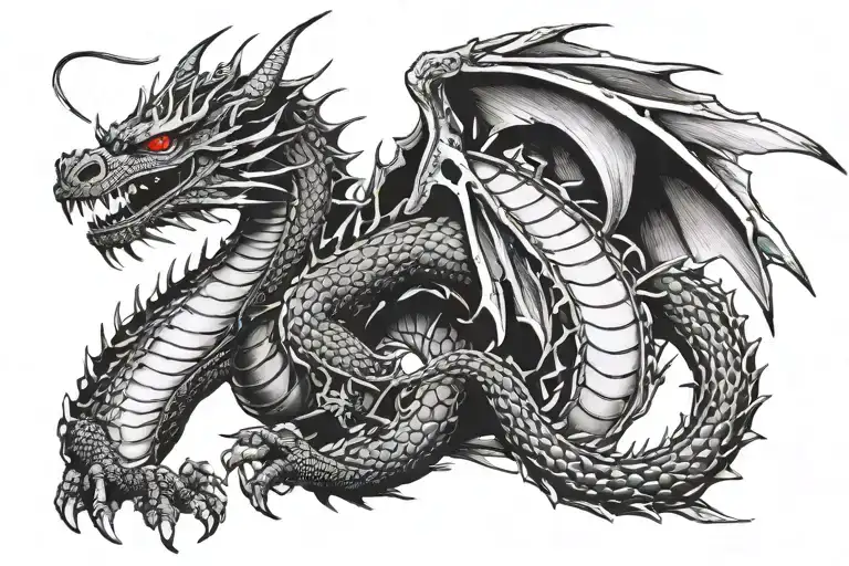 Dragon Pierced By Katana Sword