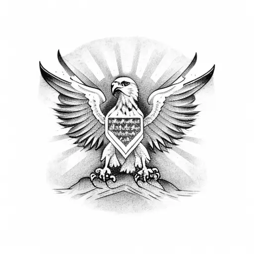 Eagle And A American Flag Inside Of A True North Symbol