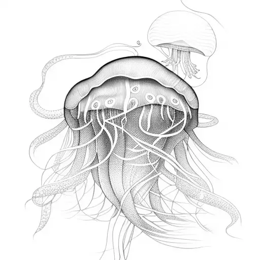 Ornamental Thick Line Style Jellyfish Minimal Lines