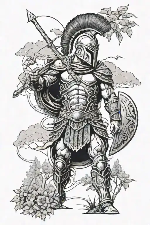 Spartan Warrior Surrounded By Nature Scene