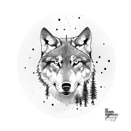Fine Line Wolf In The Forest At The Night