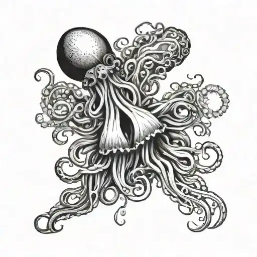 Squid And Jellyfish Black Background