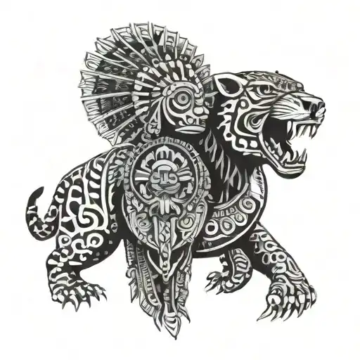 Aztec Jaguar Warrior With Military Dog Tags And Traditional Aztec Face Paint