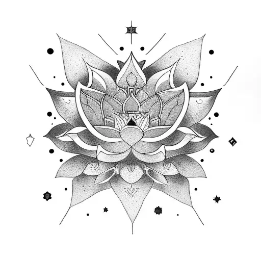 A Lotus Flower Surrounded By Stars And Planets In A Cosmic Arrangement