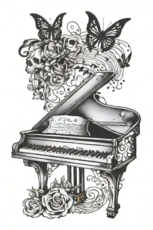 Incorporate A Piano Keyboard With Music Notes Intertwined With Lil Peep Lyrics
