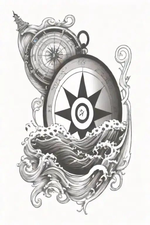 Compass Ocean Waves And Wind Blowing