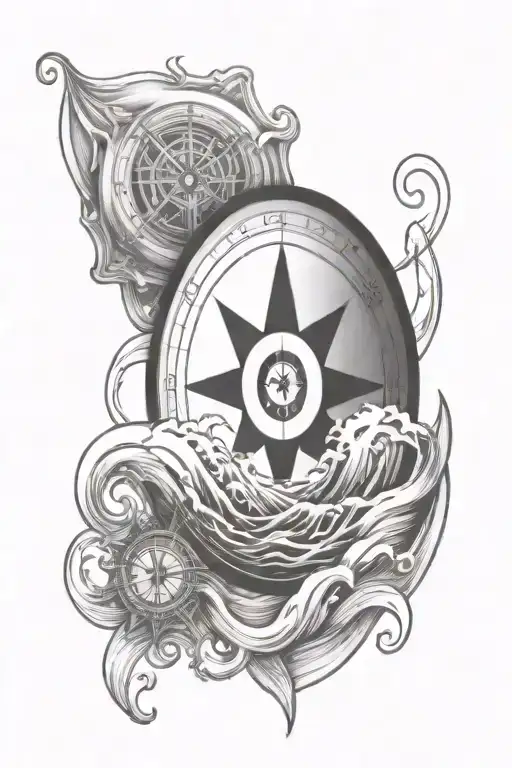 Compass Ocean Waves And Wind Blowing