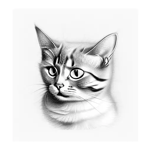 A Detailed Portrait Of A Cat Rendered In Charcoal