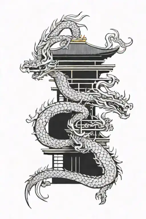 Japanese Dragon Around Japanese Temple