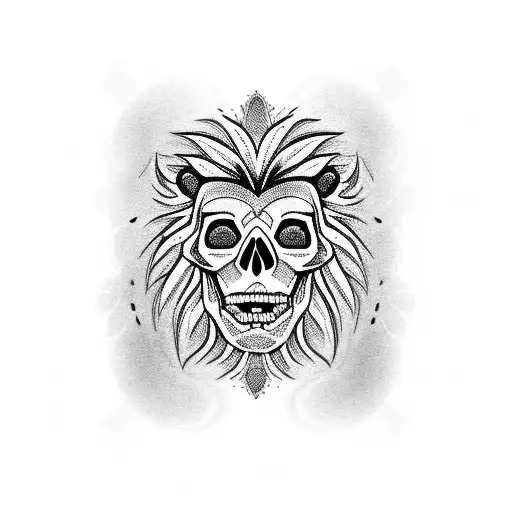 Skull And Roses And Lion