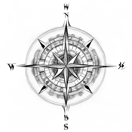 A Music Note Intertwined With A Compass Rose