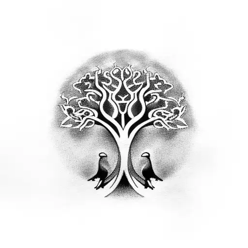 Tree Of Life With Odin Ravens