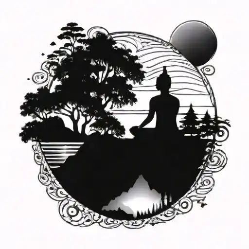 Silhouette Of An Indian Meditating With A Beautiful Landscape