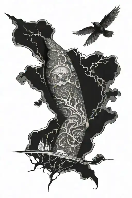 Full Sleeve Tatto Road In Middle One Side Positive Things In Life One Side Dark Things In Life