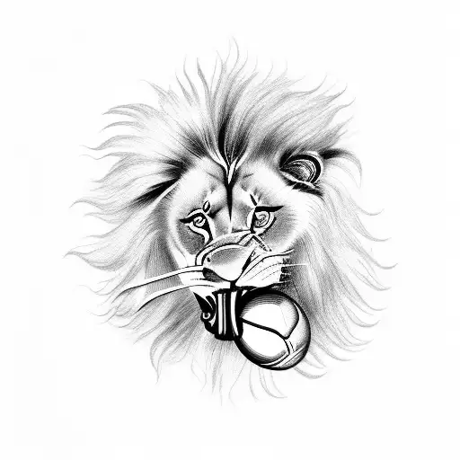 A Fierce Lion Riding A Motorcycle With A Football In Its Mouth