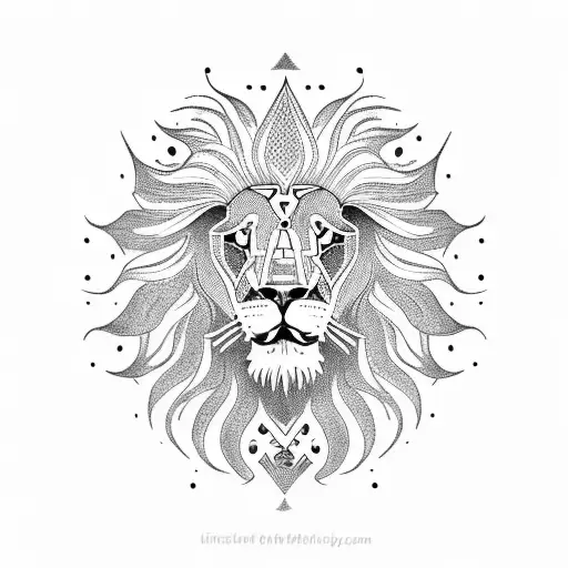 Lion Surrounded By Tribal Clockwork