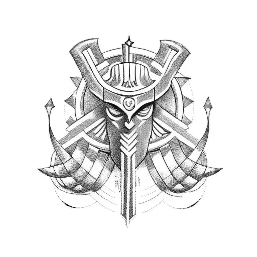 A Tattoo Of A Greek Mythological Creature Merged With A Travel Symbol In Blackwork Style