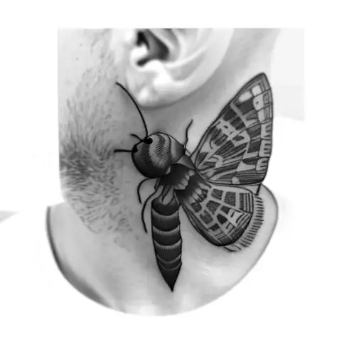 A Moth On A Man's Neck