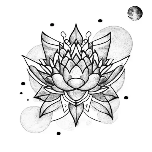 Lotus Flower Wrapping Itself Around A Cresent Moon With A Chain Anchoring Towards The Stars