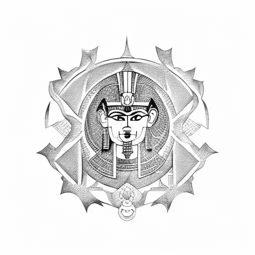 A Fusion Of Ancient Egyptian And Aztec Motifs In Blackwork