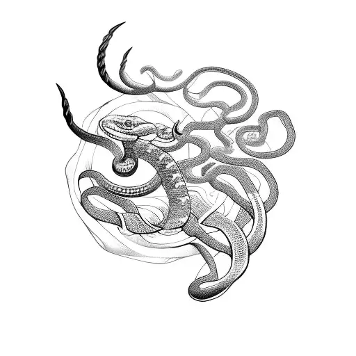 Snake With Horns And Flowers