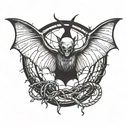 Wrapped Barb Wire And Bat Flying On The Bottom Part