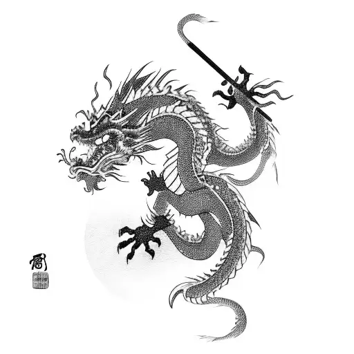 Chinese Dragon Climbing A Staff With A Tree On Top