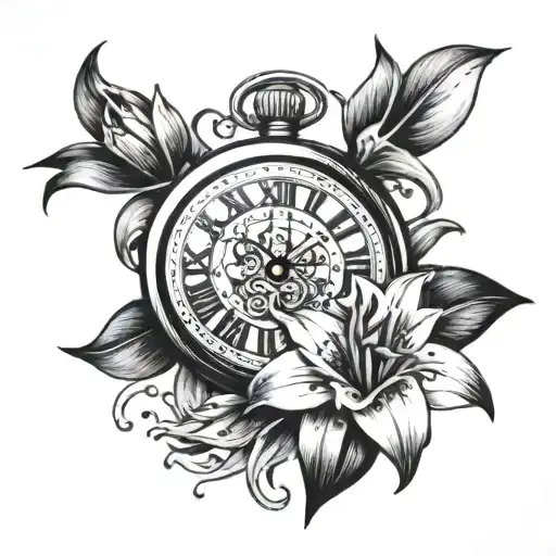 Stop Watch With Time And Lily Flower