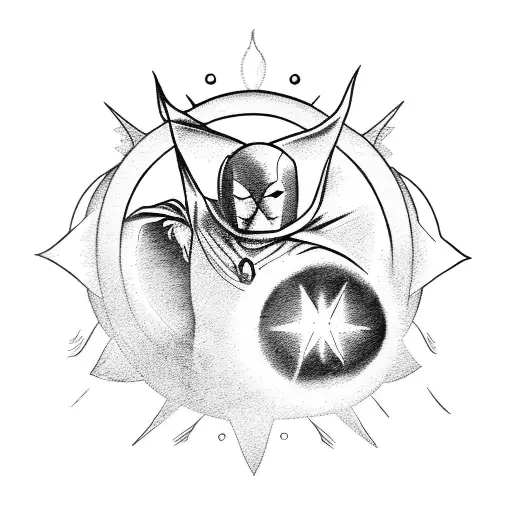 Superhero Standing In Front Of An Eclipse With A Sun And A Moon