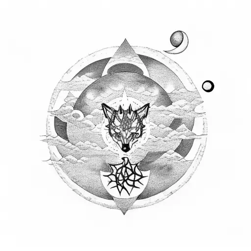 Wolves Chasing The Sun And Moon Around A Tree Of Life With A Dragon And Runes Within